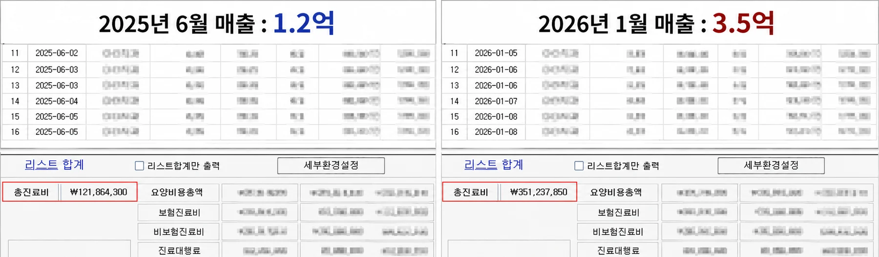 2025년 6월 월매출 1.2억에서 2026년 1월 3.5억으로 증가한 매출 그래프 캡처